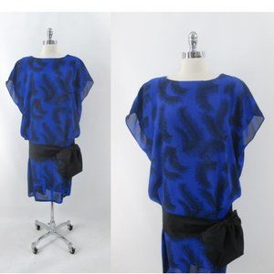 Vintage 80s Glam Drop Waist Big Bow Party Dress L